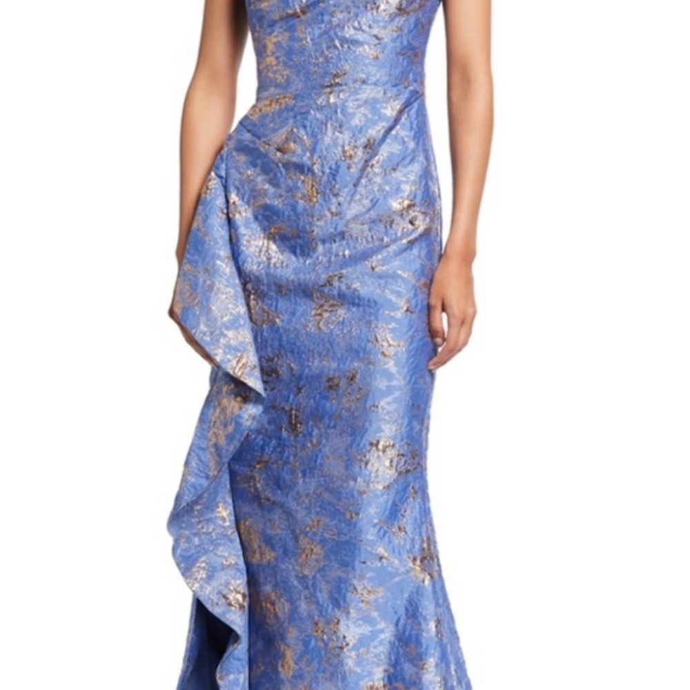 Rickie Freeman for Teri Jon Elegant Blue and Gold Women's Dress